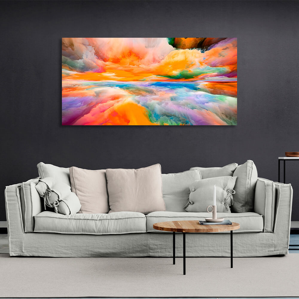 Rainbow abstraction with a central orange color Abstraction Canvas Wall Art Print