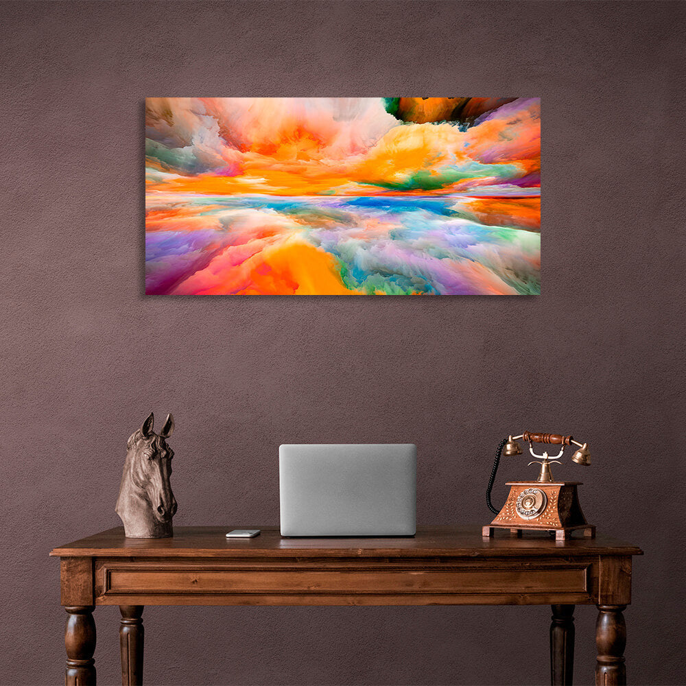 Rainbow abstraction with a central orange color Abstraction Canvas Wall Art Print