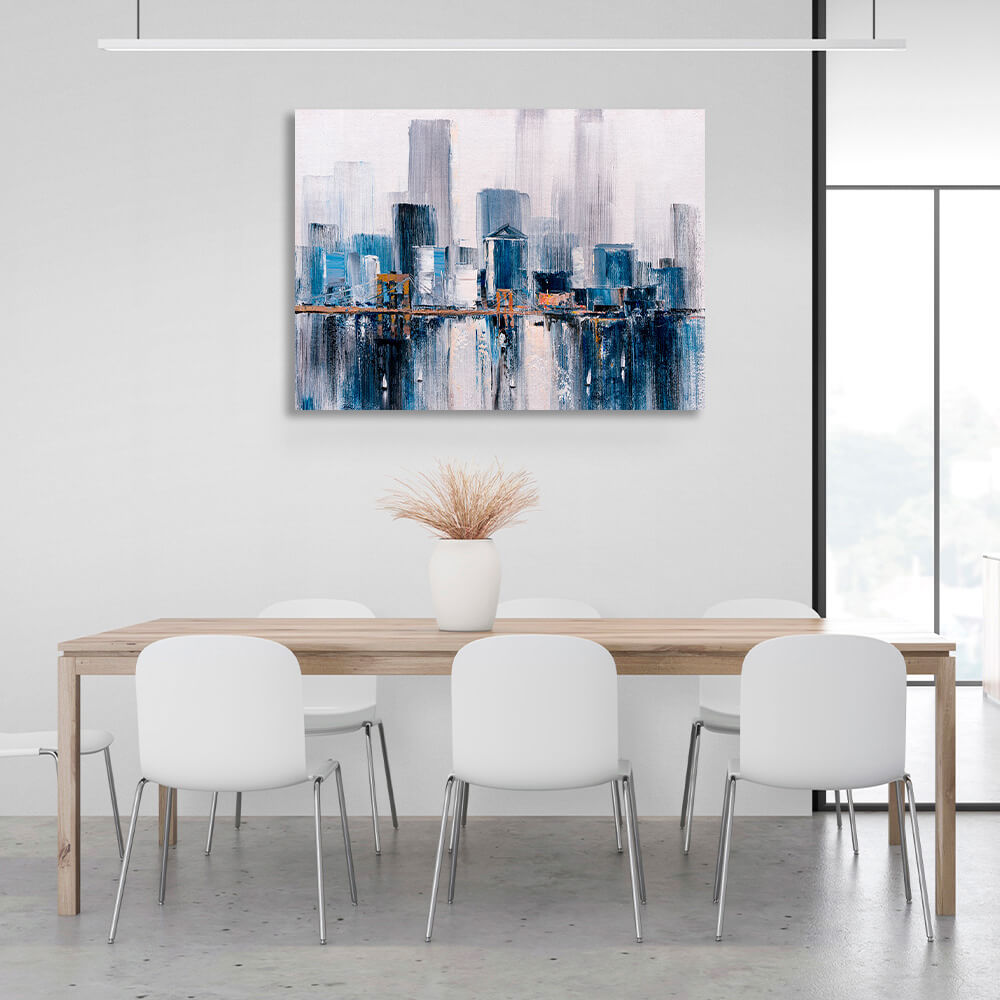 The bridge against the backdrop of the big city Canvas Wall Art Print