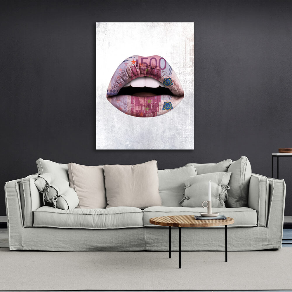 Lips are white euros Canvas Wall Art Print