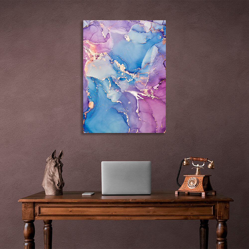 Gently purple abstract with blue color and gold lines Abstraction Canvas Wall Art Print