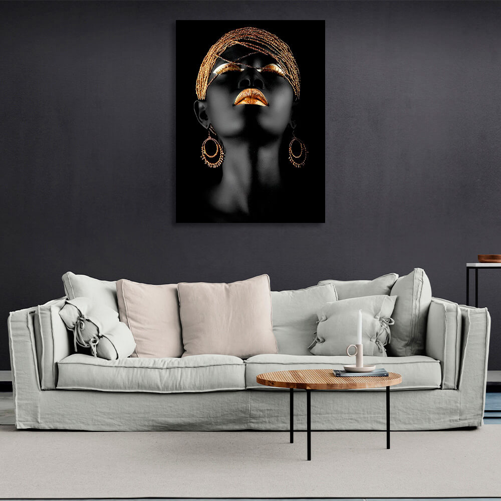 African woman with gold jewelry Canvas Wall Art Print