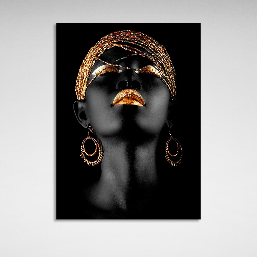 African woman with gold jewelry Canvas Wall Art Print