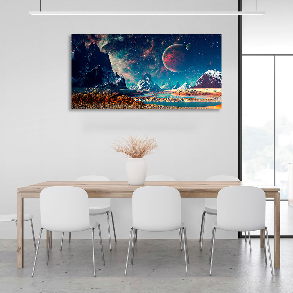 Space with planets in blue Canvas Wall Art Print