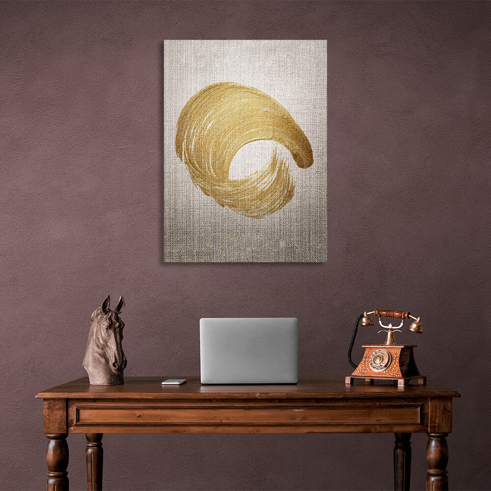 A golden stroke on a gray background Canvas Wall Art Print