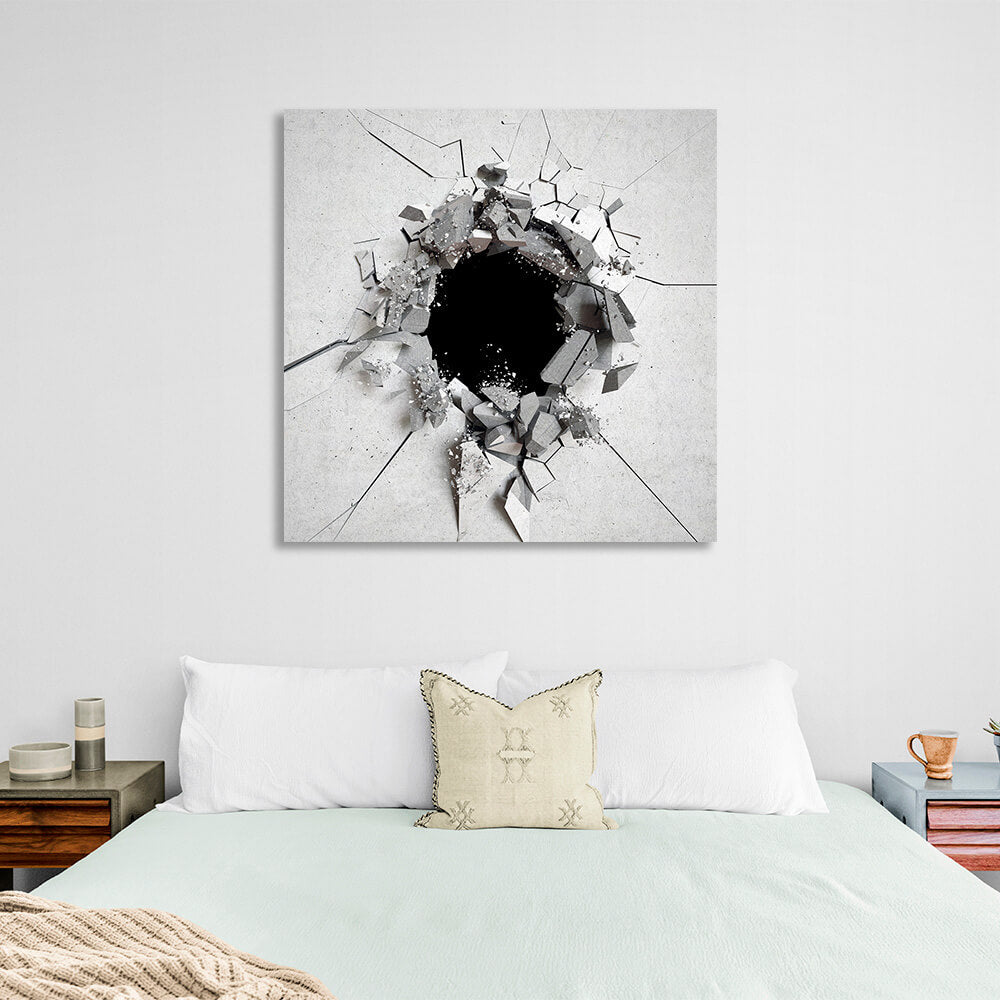 A round hole in the gray stone Canvas Wall Art Print