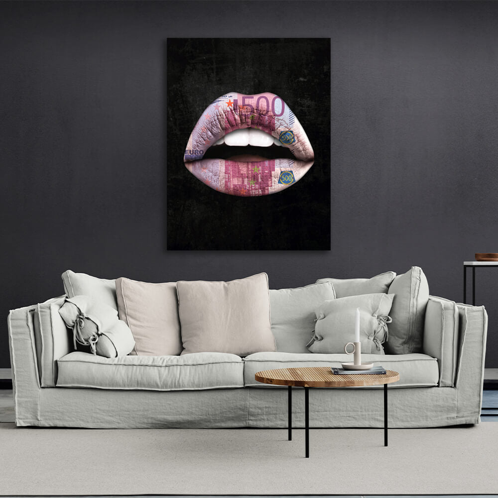 Lips are black euros Canvas Wall Art Print