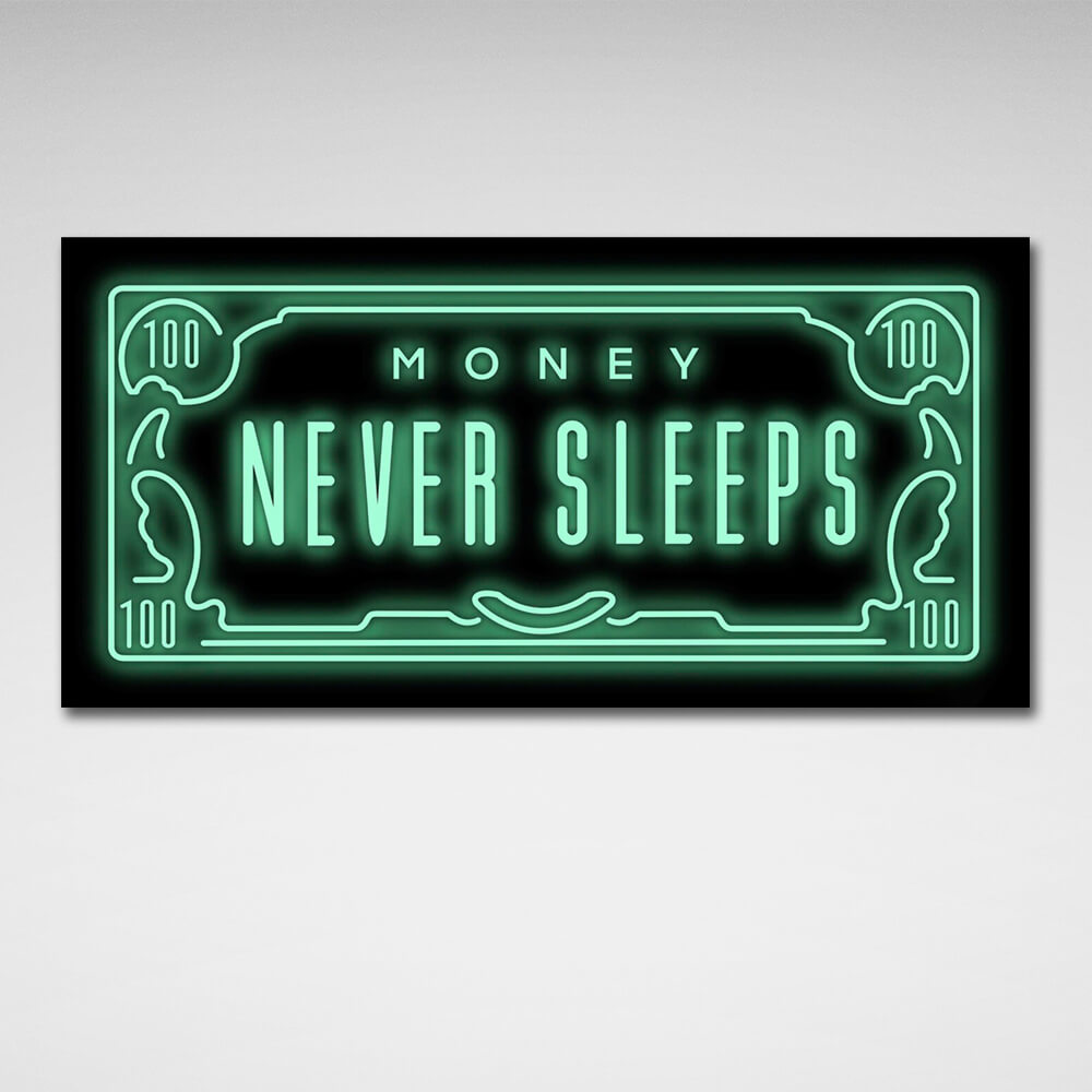 Inspirierender Kunstdruck auf Leinwand, Motiv: Dollar Money Never Sleeps