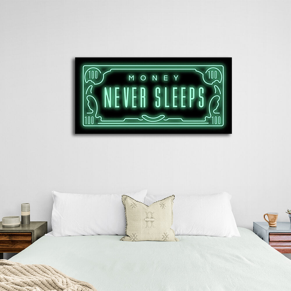 Inspirierender Kunstdruck auf Leinwand, Motiv: Dollar Money Never Sleeps