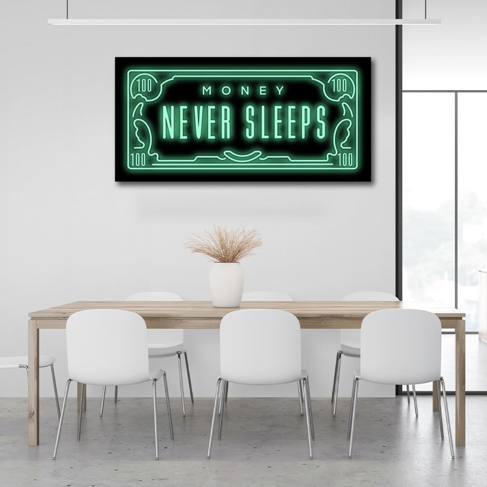 Inspirierender Kunstdruck auf Leinwand, Motiv: Dollar Money Never Sleeps