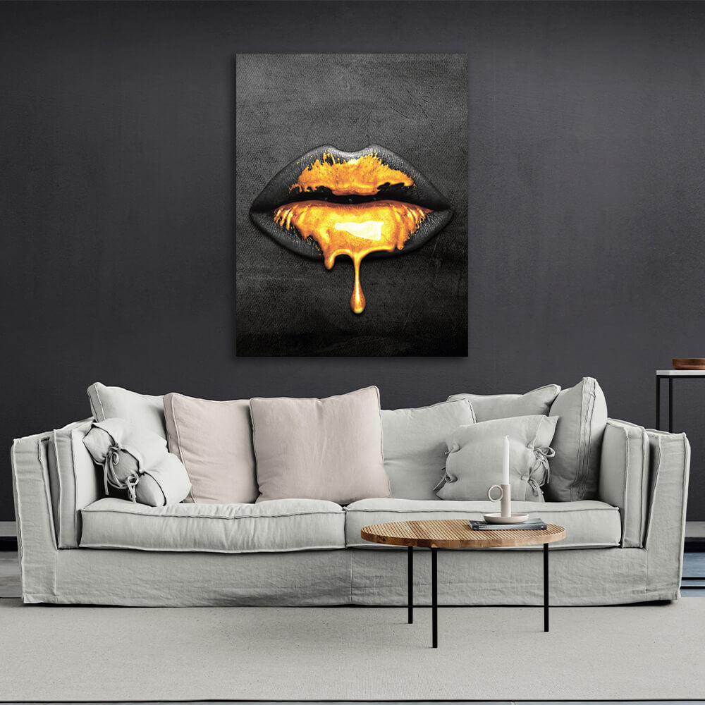 Lips of gold Canvas Wall Art Print