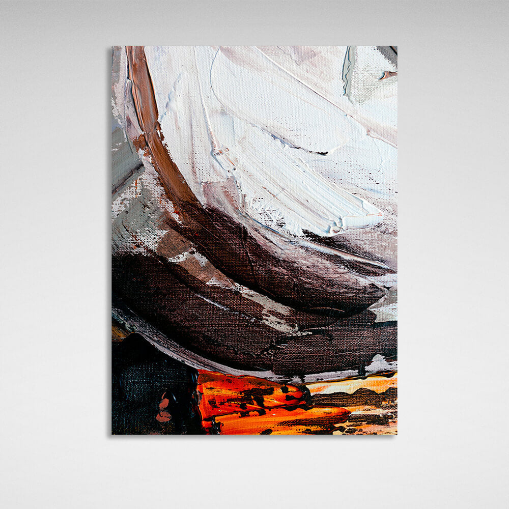 Vertical abstract in orange, black brown and white colors Abstraction Canvas Wall Art Print