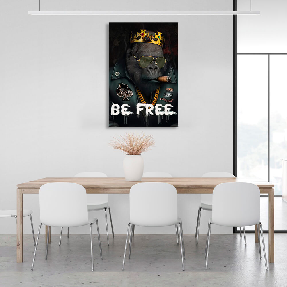 Black monkey in a golden crown Be free Motivational Canvas Wall Art Print