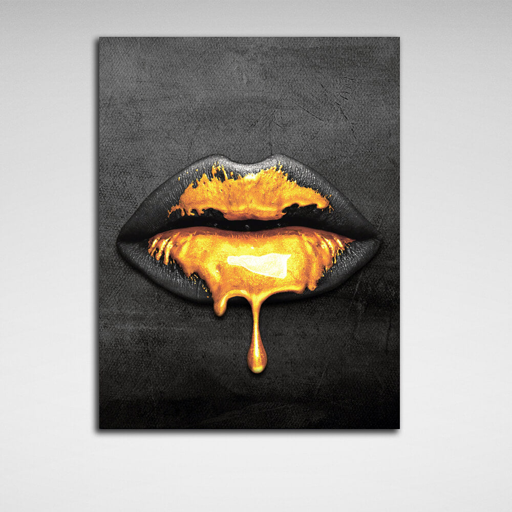 Lips of gold Canvas Wall Art Print