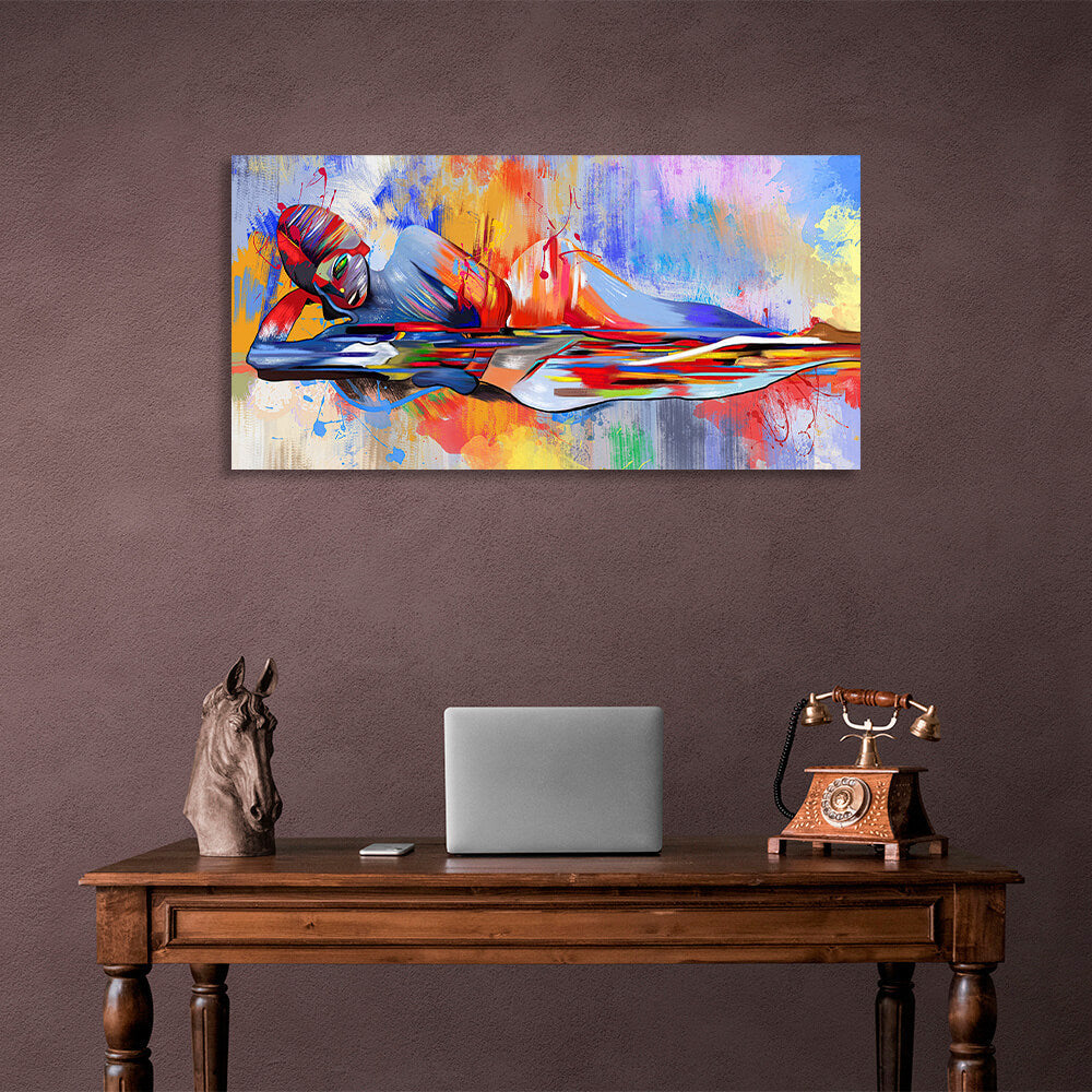 Rainbow abstract lies a woman Abstraction Canvas Wall Art Print