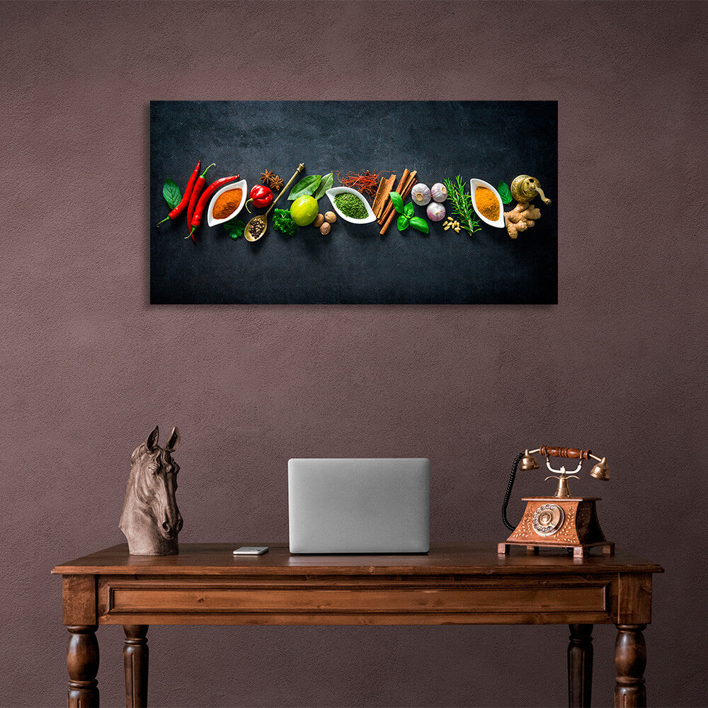 Spices on the table pepper lime garlic garlic ginger Canvas Wall Art Print For Kitchen