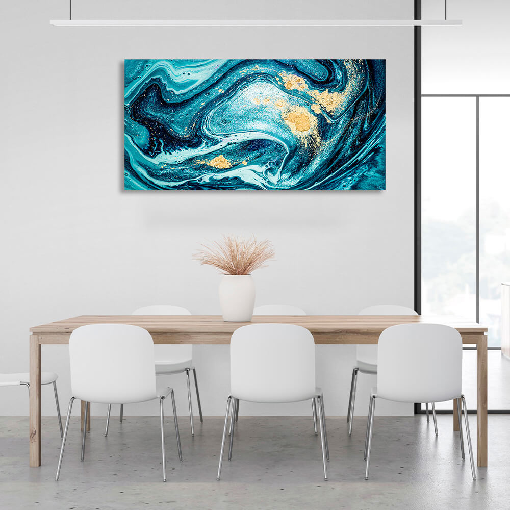 Turquoise abstract with gold spots Abstraction Canvas Wall Art Print