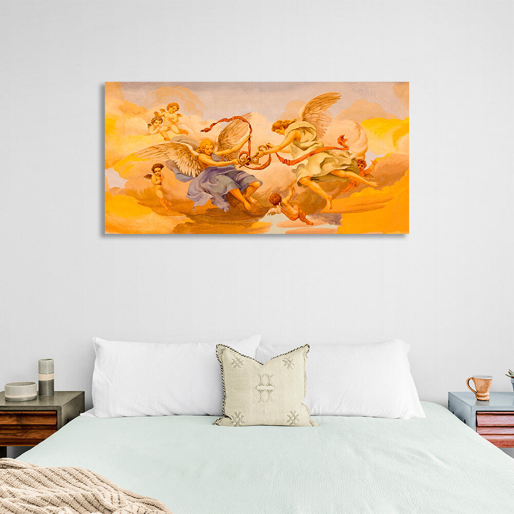 Angels in heaven in the color yellow Canvas Wall Art Print