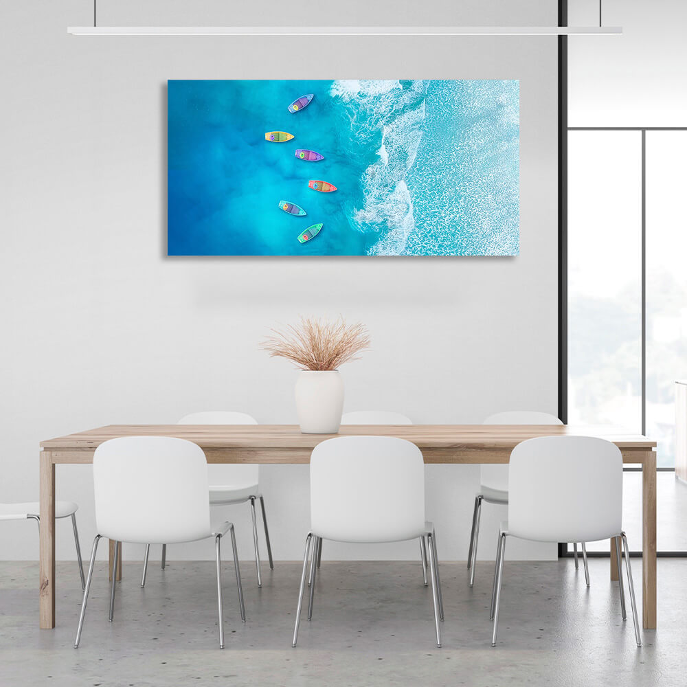 6 colorful tray in a clear sea with white sea foam Canvas Wall Art Print