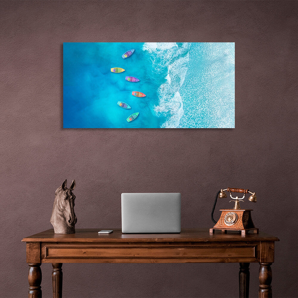 6 colorful tray in a clear sea with white sea foam Canvas Wall Art Print