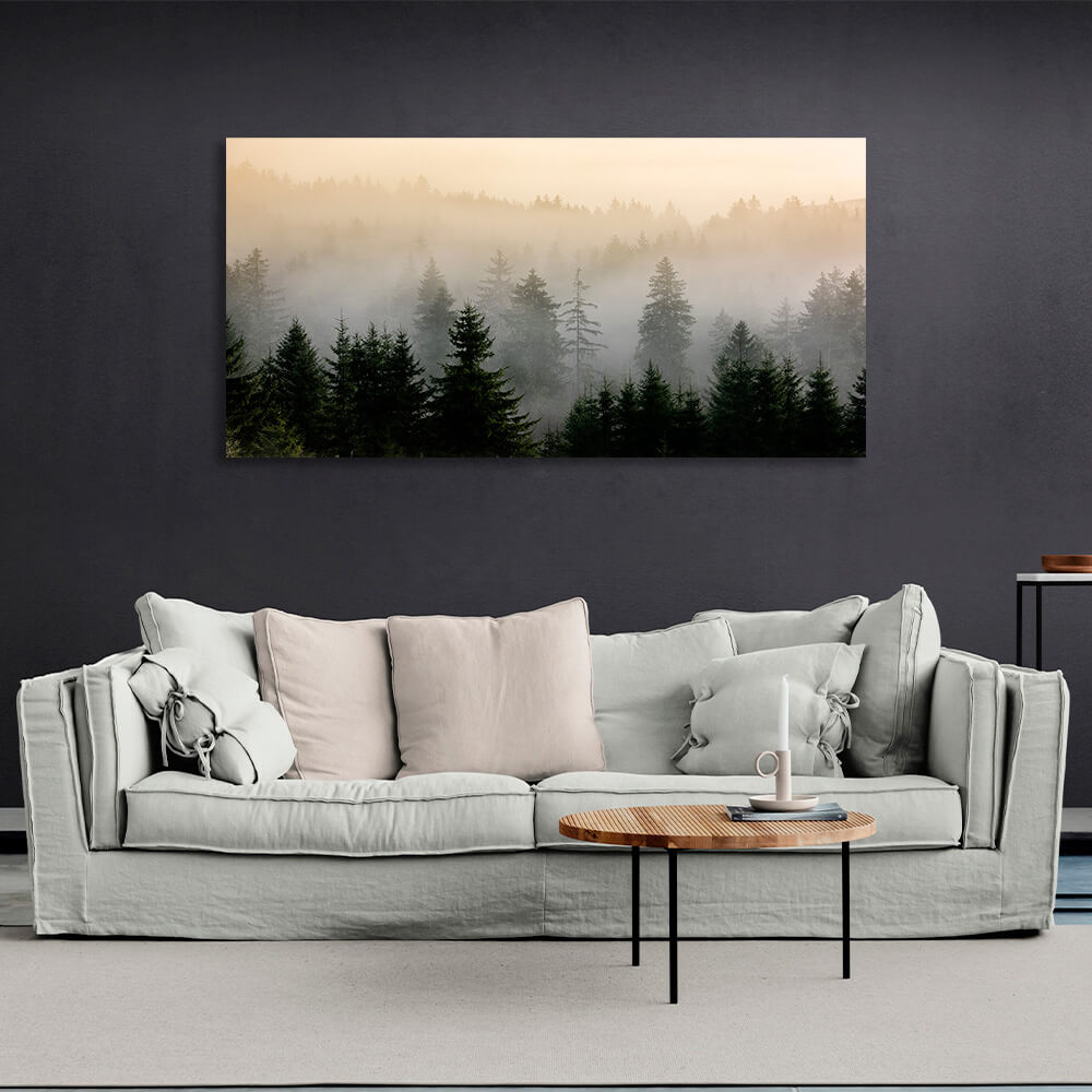 A misty forest of Christmas trees Canvas Wall Art Print