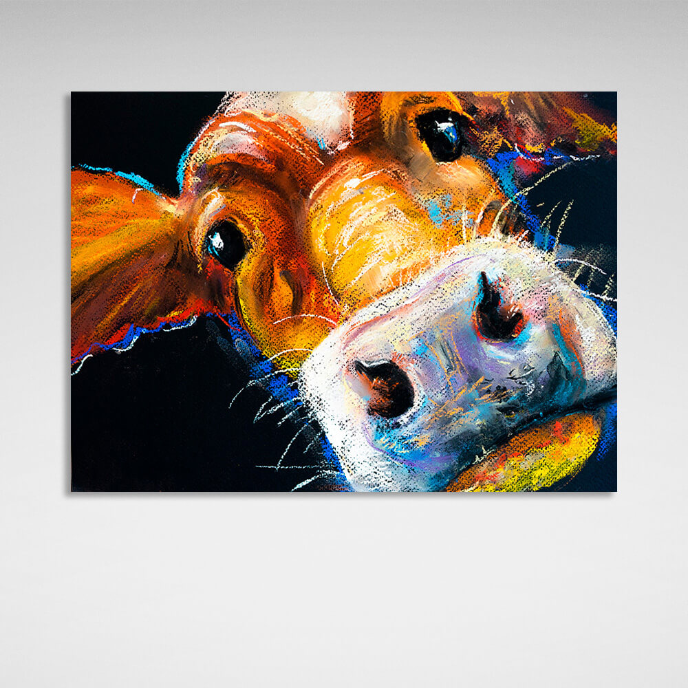 Light brown cow on black background Canvas Wall Art Print