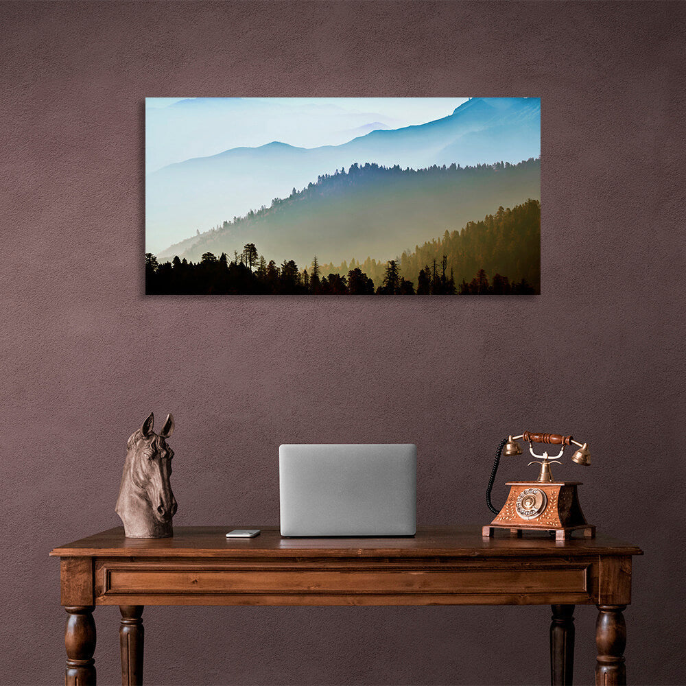 Leinwandbild „Landschaft, Wald und Berge“