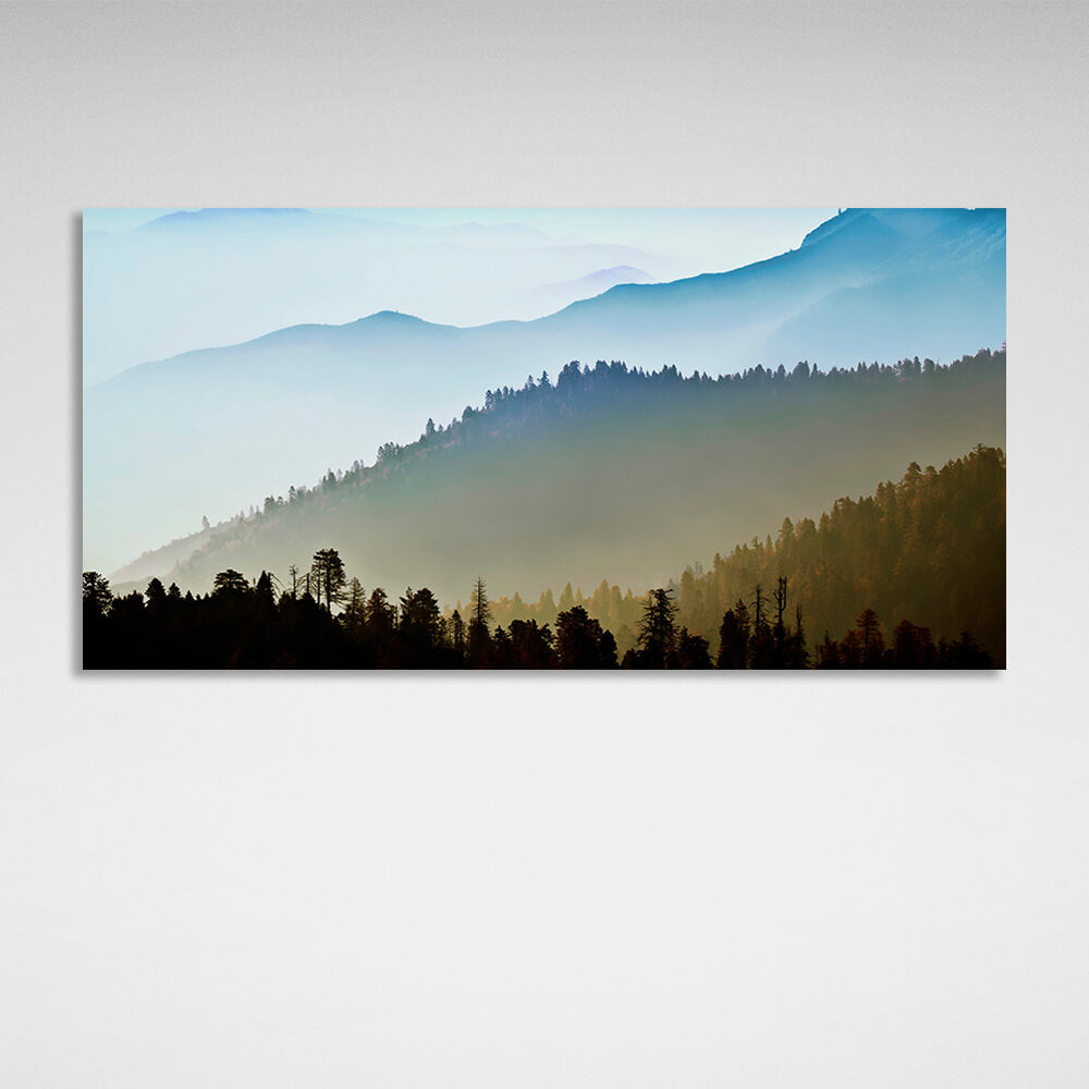 Leinwandbild „Landschaft, Wald und Berge“