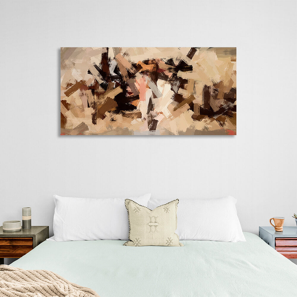 Beige abstract with darker shades of black and brown Abstraction Canvas Wall Art Print