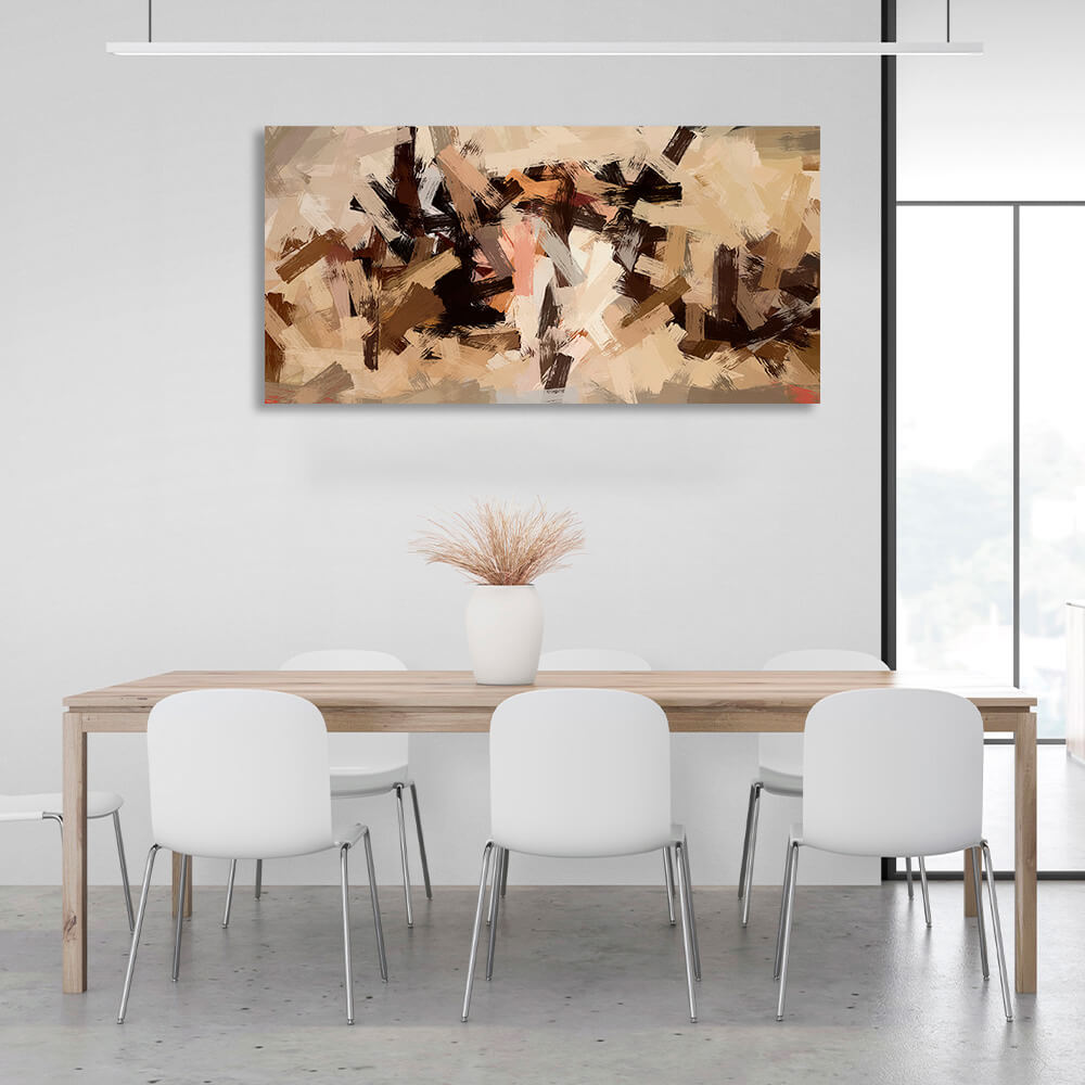 Beige abstract with darker shades of black and brown Abstraction Canvas Wall Art Print