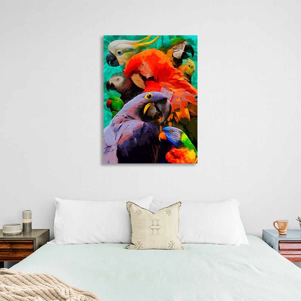 8 parrots of different breeds Canvas Wall Art Print