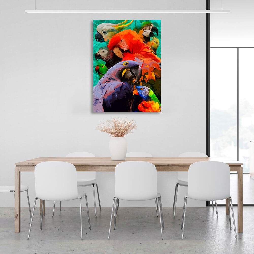 8 parrots of different breeds Canvas Wall Art Print