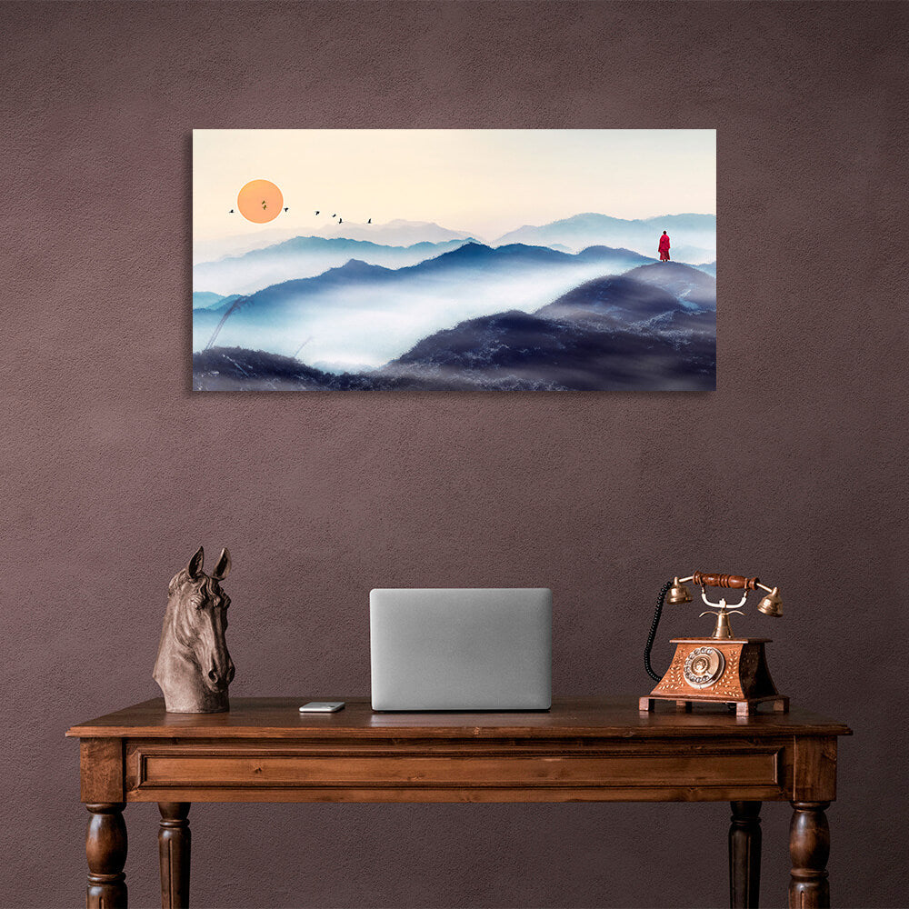 A monk in the mountains Canvas Wall Art Print