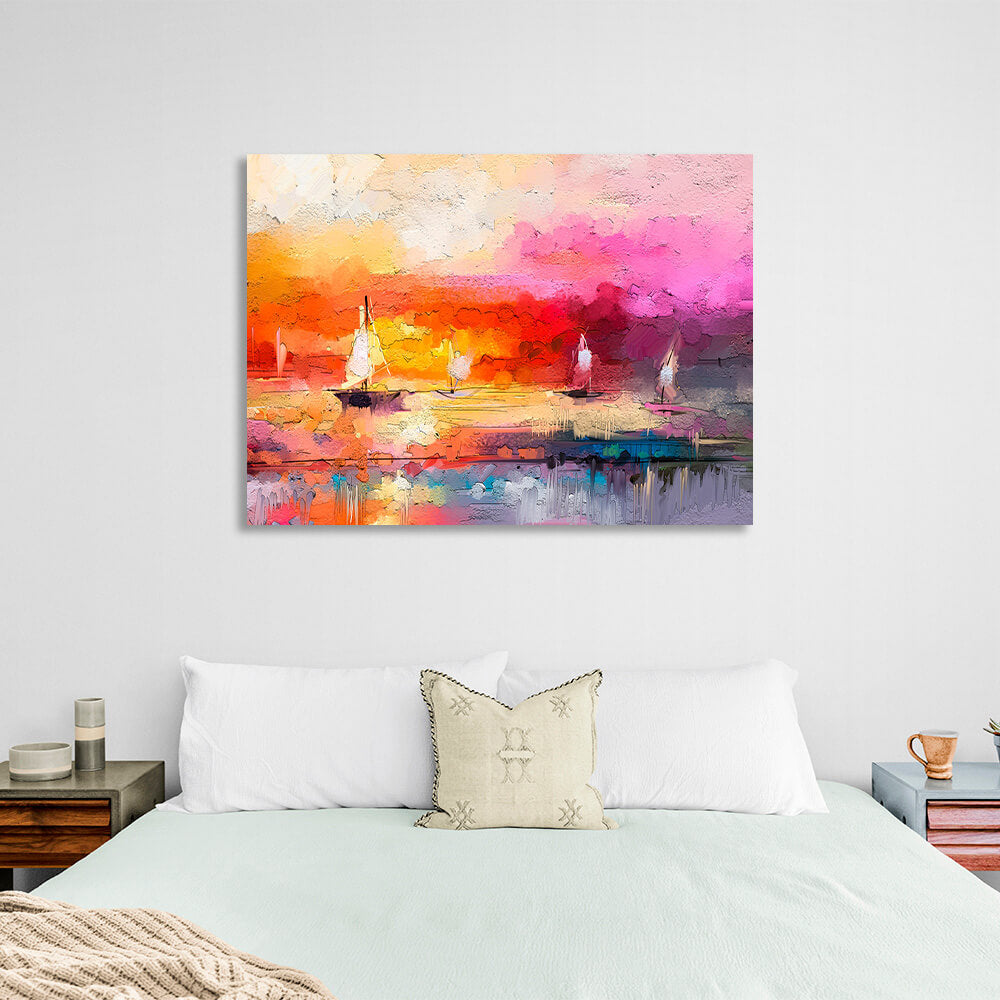 Abstraction of ships at sea in bright colors Canvas Wall Art Print