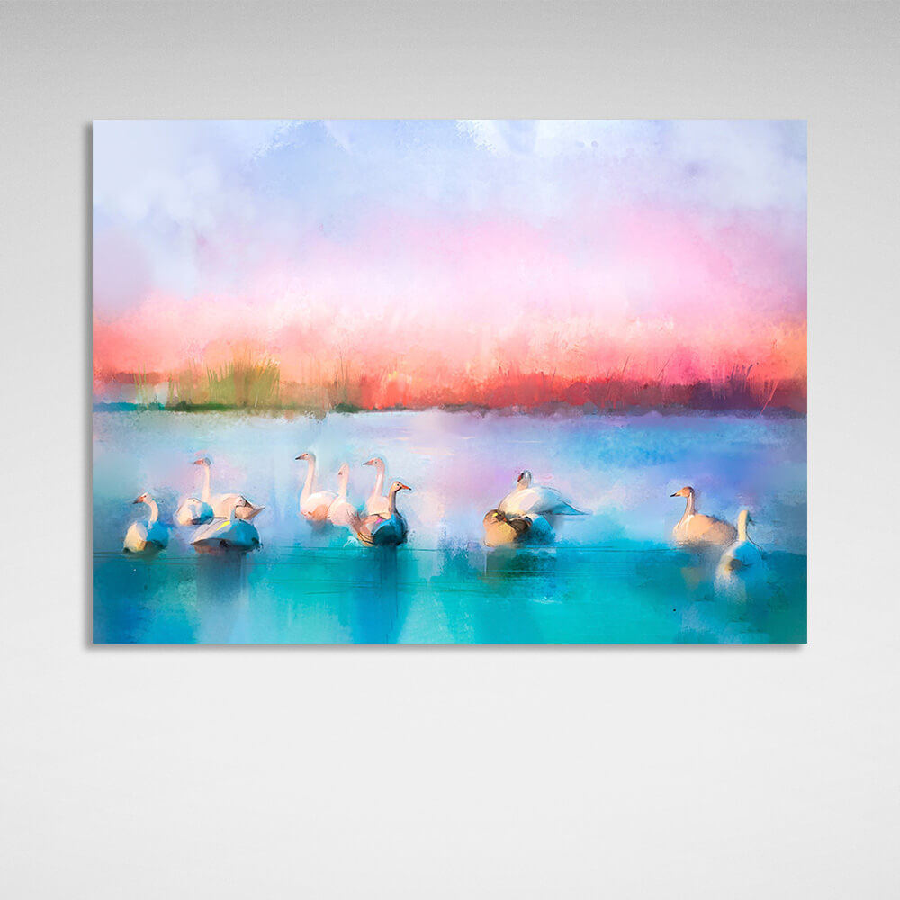 Swans on the lake Canvas Wall Art Print