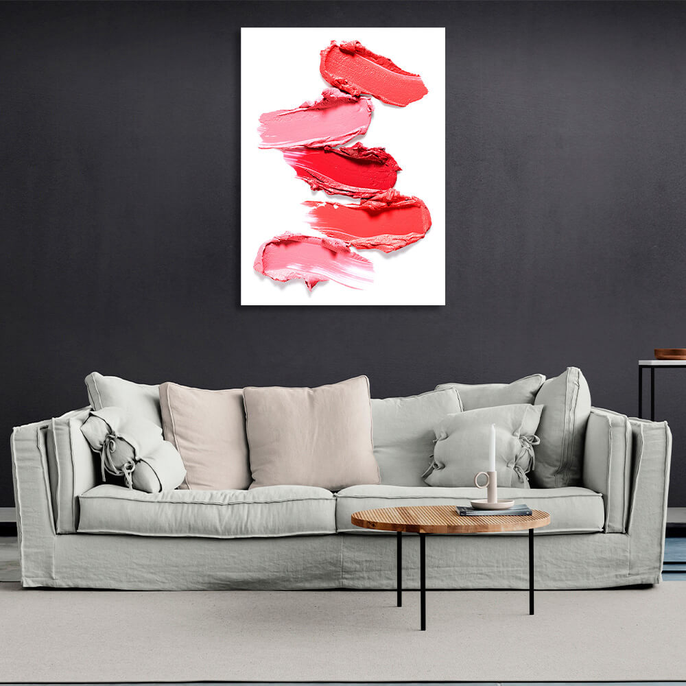 Kunstdruck auf Leinwand, Motiv: rote Lippenstiftmuster auf weißem Hintergrund