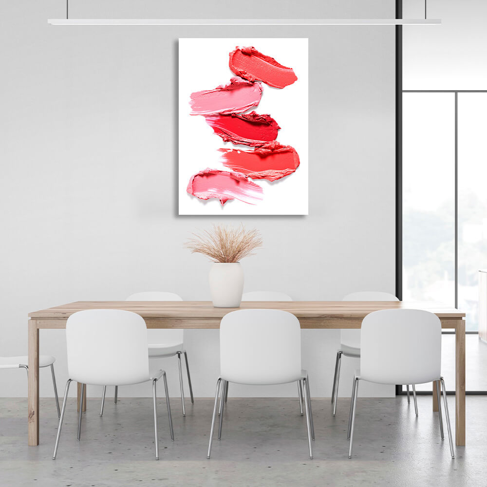 Red lipstick swatches on a white background Canvas Wall Art Print