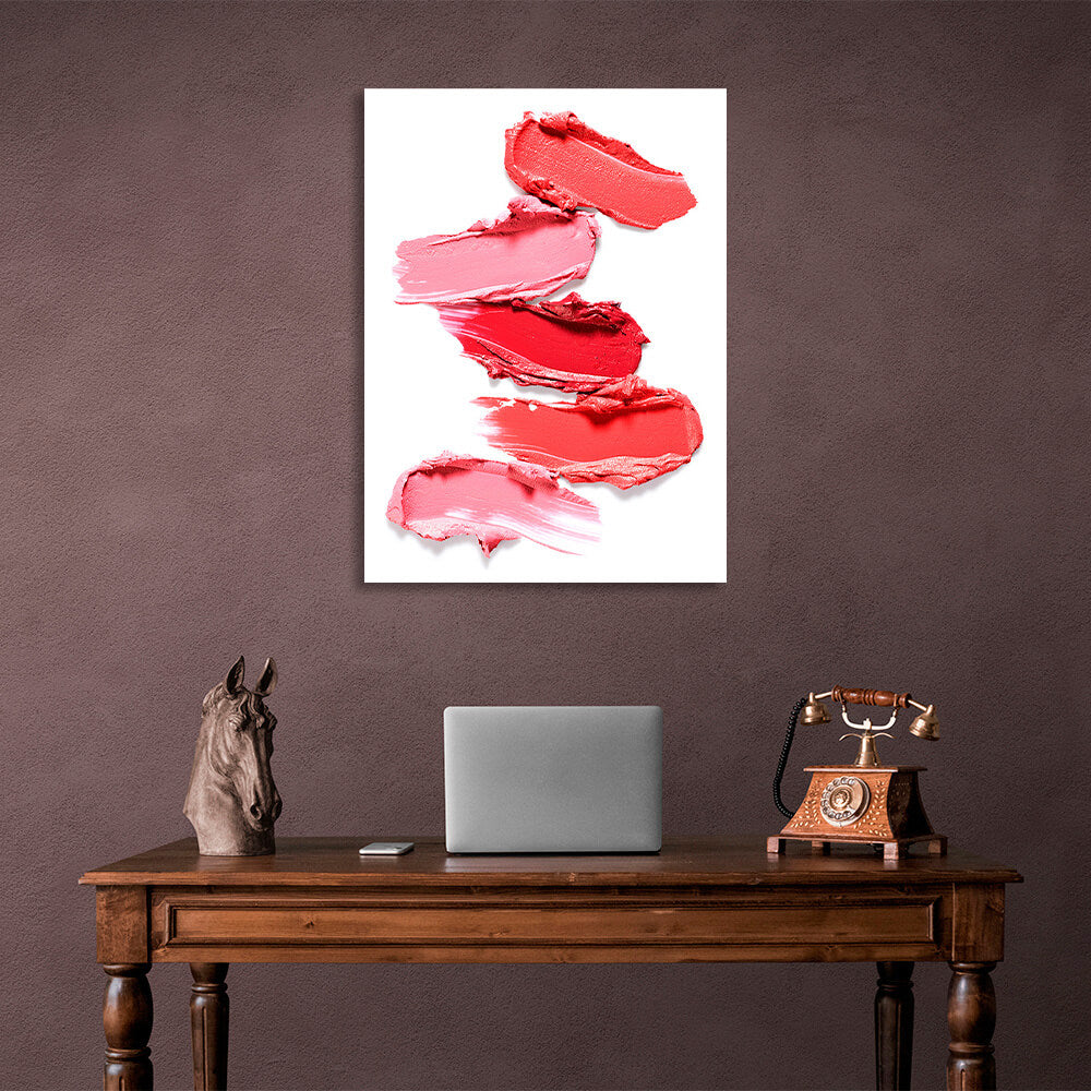 Red lipstick swatches on a white background Canvas Wall Art Print