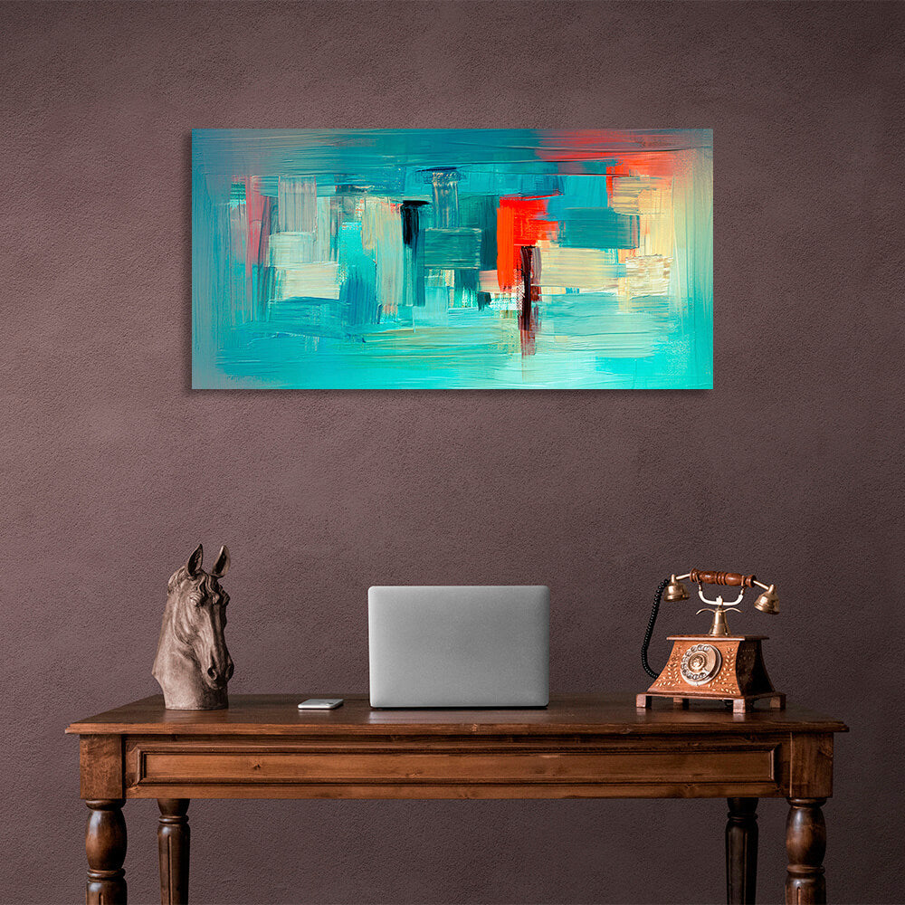 Brush strokes in blue with red and blue Abstraction Canvas Wall Art Print