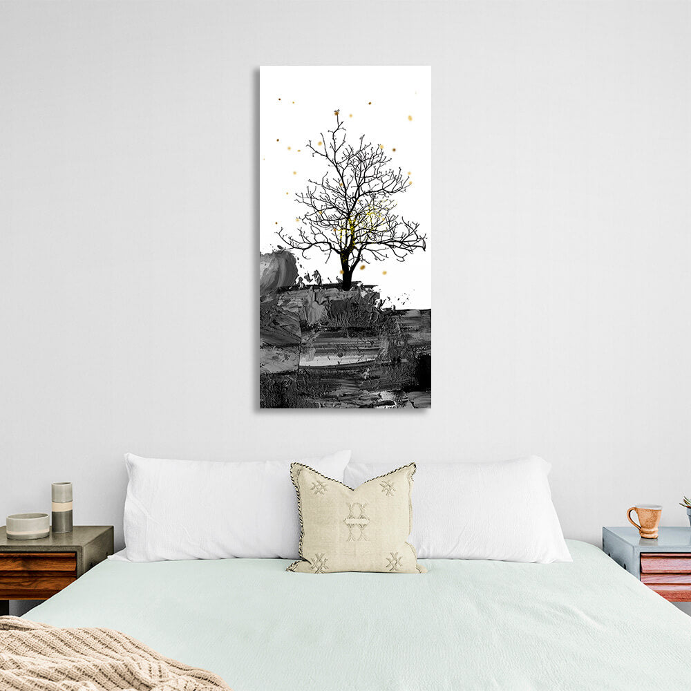 Kunstdruck auf Leinwand, kahler Baum auf weißem Hintergrund