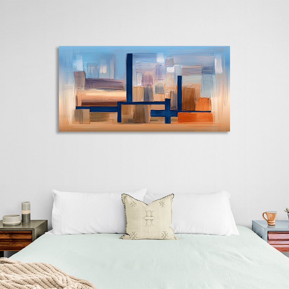 With a pronounced blue color against a background of blue and orange Abstraction Canvas Wall Art Print