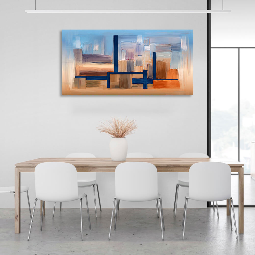 With a pronounced blue color against a background of blue and orange Abstraction Canvas Wall Art Print