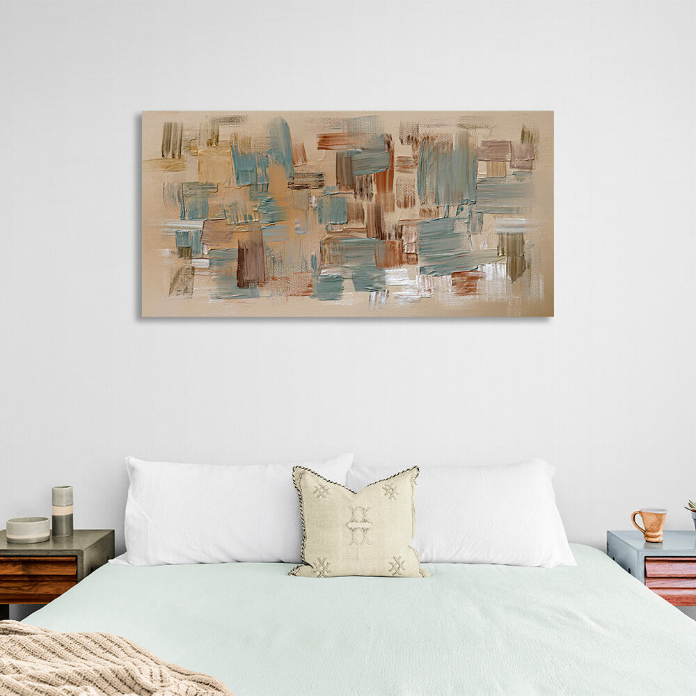 Light brown abstract with blue and dark brown details Abstraction Canvas Wall Art Print