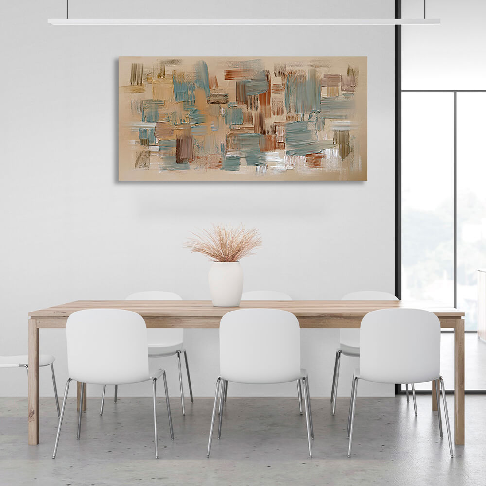 Light brown abstract with blue and dark brown details Abstraction Canvas Wall Art Print