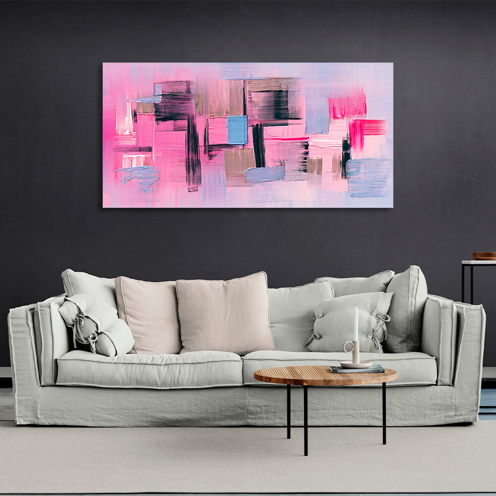 Blau und rosa abstrakt mit schwarzen Details Abstraktion Leinwand Wand Kunstdruck