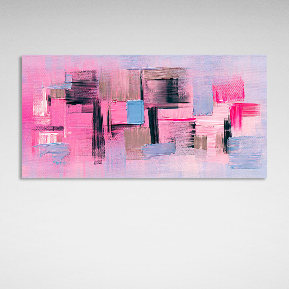 Blue and pink abstract with black details Abstraction Canvas Wall Art Print