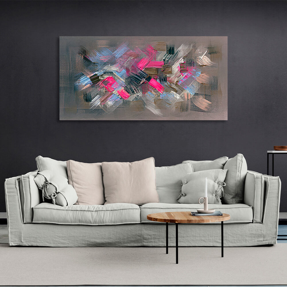 Beige blue and pink abstract brush strokes Abstraction Canvas Wall Art Print