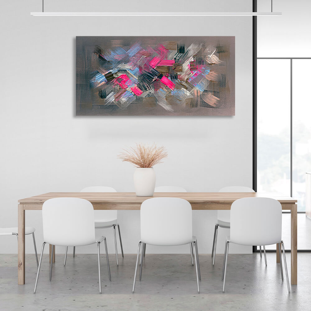 Beige, blaue und rosa abstrakte Pinselstriche Abstraktion Leinwand Wand Kunstdruck