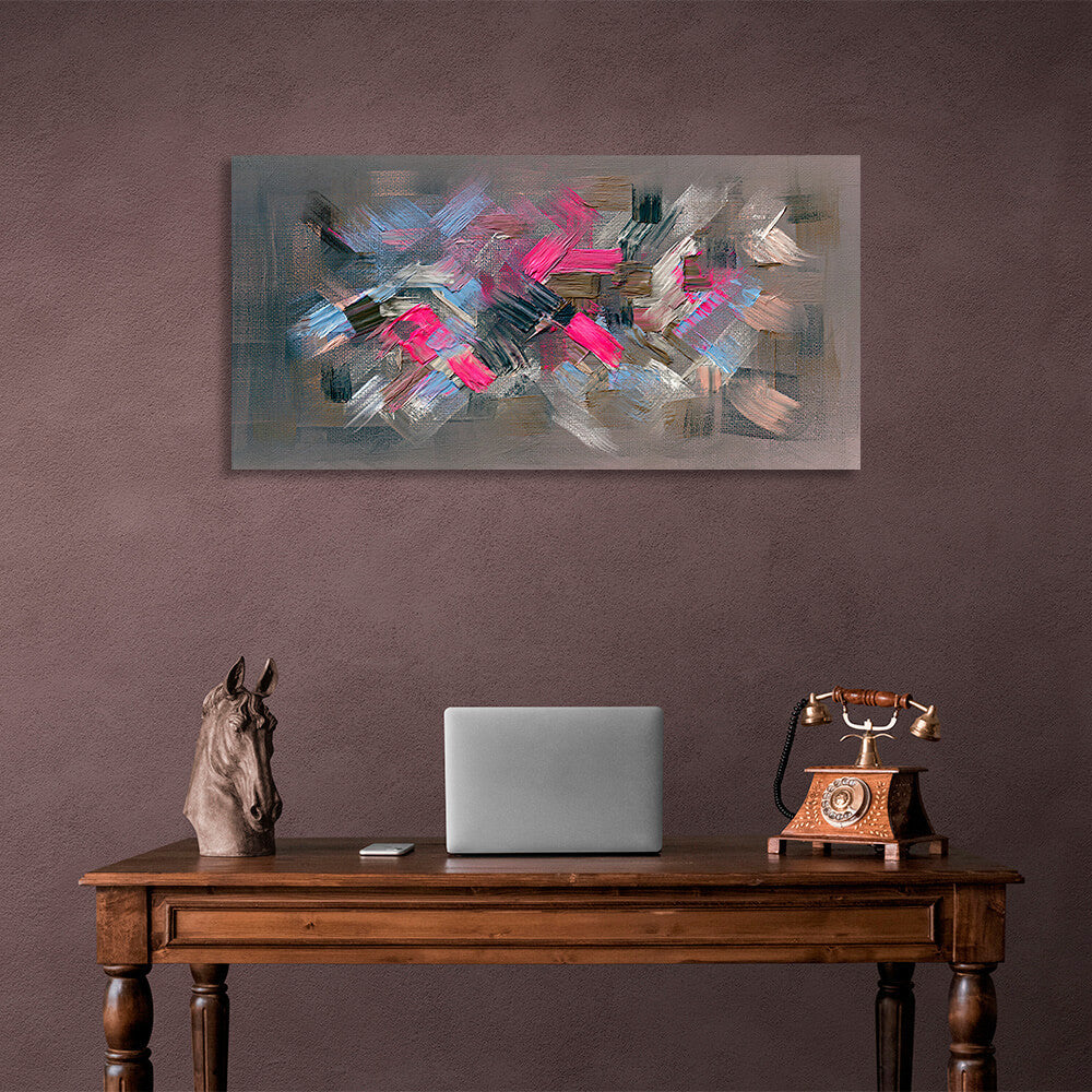 Beige blue and pink abstract brush strokes Abstraction Canvas Wall Art Print