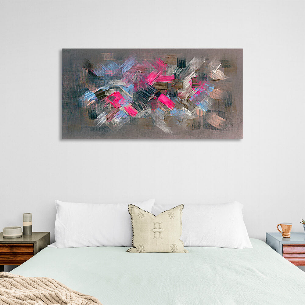 Beige blue and pink abstract brush strokes Abstraction Canvas Wall Art Print